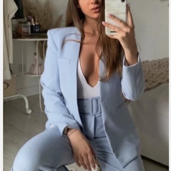 Zara Bloggers Fav Lapelless Fitted Blazer Blue M - Picture 8 of 16